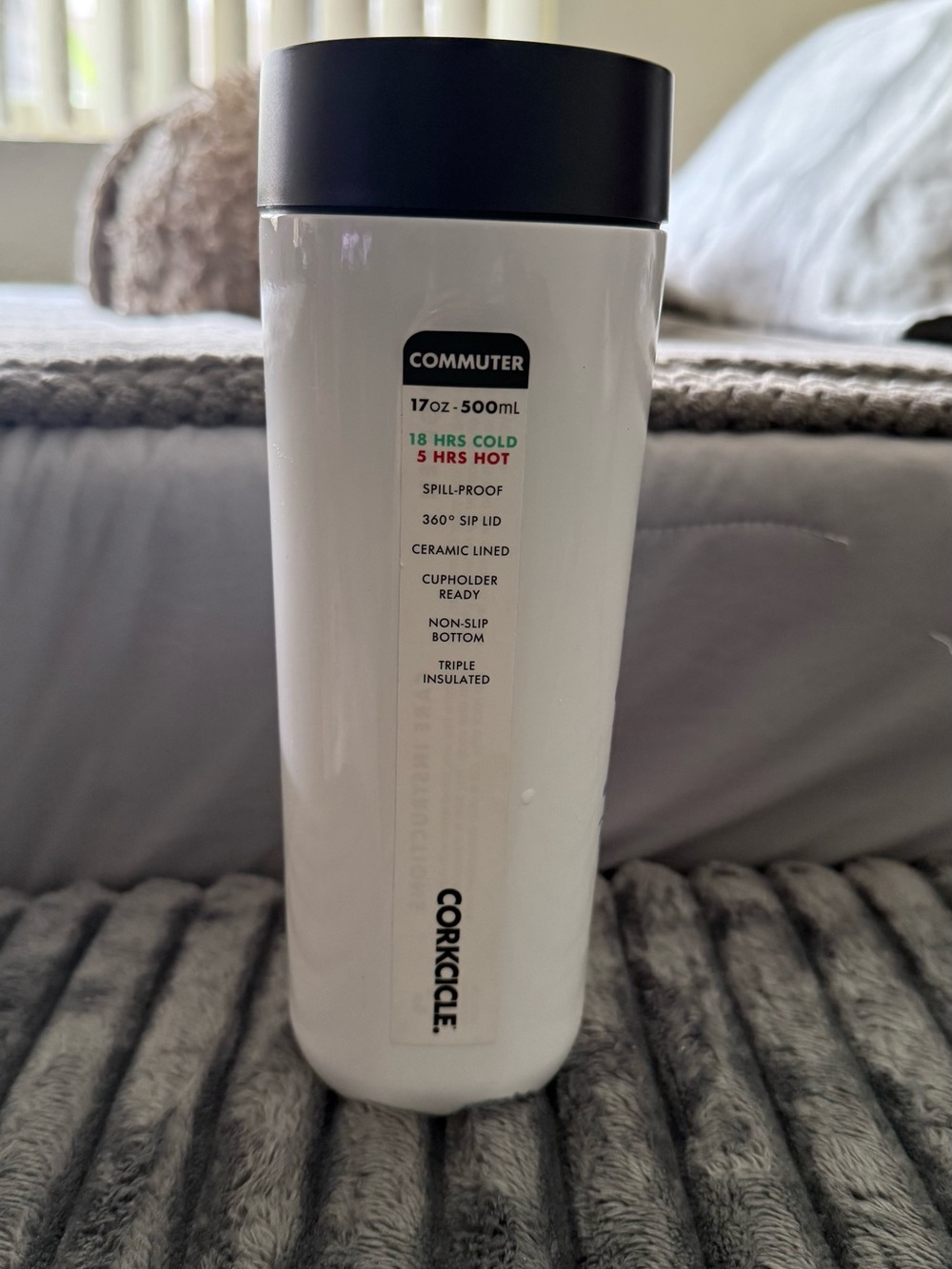 Corkcicle White Travel Tumbler with Black Base